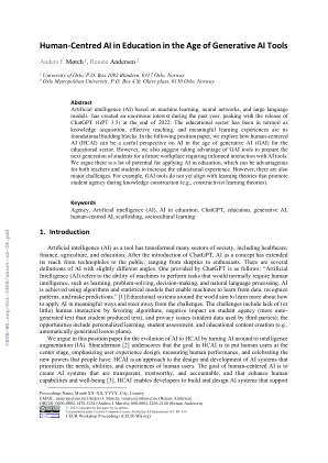 生成式人工智能工具时代以人为本的教育人工智能 Anders I. Mørch 1、Renate Andersen 2